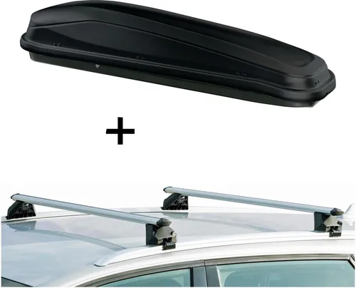 Dachbox JUEASY300+ mit Relingträger für VW Golf Alltrack - Praktisches Dachboxenset mit 300 Litern Stauraum, ideal für bis zu 6 Skier oder 2 Snowboards. Einfach zu montieren und abschließbar für mehr Sicherheit.