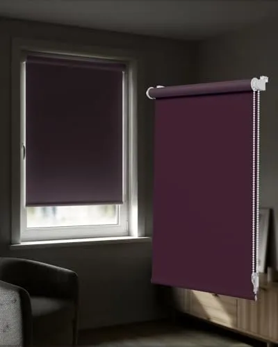 Victoria M. Tenebra Verdunkelungsrollo Klemmfix Rollo Fensterrollo, Sichtschutz, Verdunkelnd, Ohne Bohren inkl. Montagematerial, 35 x 160 cm, Lila Aubergine
