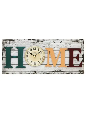 AMS Wanduhr modern - Schriftzug: Home 40 x 17 x 5 cm - Elegante Wanduhr im modernen Design, perfekt für jeden Raum. Mit analoger Anzeige und hochwertigem Glasgehäuse, ein stilvolles Wohnaccessoire.