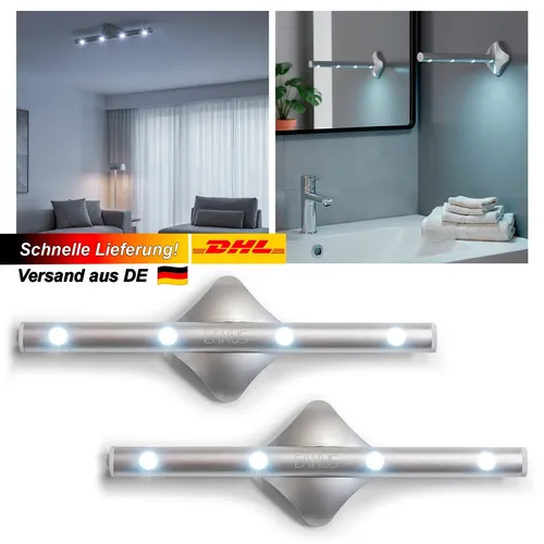 2er Set LED Unterbauleuchte Schranklampe Vitrine Nachtlichtleiste Küche Batterie