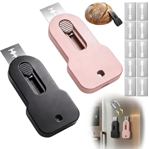 MinXin Bäckermesser, 2 Pcs Magnetischer Teigmesser Set, Brot Einschneidemesser Magnetisch Brotklinge mit 10 Rasierklingen Edelstahl, Klein Brot Backen Zubehör