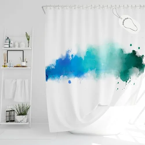 DROPHOP Duschvorhang Textil 240 x 200 cm blau türkis grün Petrol Farbverlauf 100% Polyester, gewichteter Saum, Blickdicht, Wasserdicht, Waschbar, antischimmel Beschichtung, inkl. 16 Edelstahl Ringen