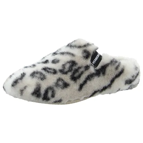 VERBENAS Pantoffel für Damen, Gr. 37, weiß-schwarz-leo - Bequeme Hausschuhe aus wärmendem Textil, ideal für entspannte Stunden zu Hause. Der Clog zum Schlupfen bietet höchsten Komfort und einen lässigen Look.