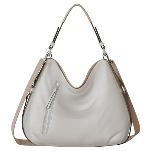 KMISSO Damen Shopper Hand Umhänge Schulter Tasche Veganes Leder 30619 Beige/Taupe - Elegante Damen Handtasche aus hochwertigem, veganem Kunstleder. Mit großzügigem Platzangebot und durchdachter Innenaufteilung ist sie der ideale Begleiter für Büro und Freizeit. Flexible Trageoptionen bieten hohen Tragekomfort.