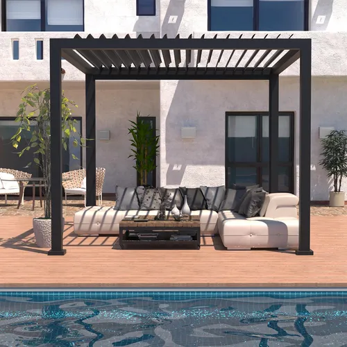 anndora Aluminium Pergola 300 x 300 cm – Lamellenpavillon mit Kurbel - Elegante Aluminium-Pergola mit verstellbarem Lamellendach, ideal für Garten und Terrasse. Wetterfest und stabil, bietet sie flexiblen Licht- und Schattenregler für entspannte Stunden im Freien.