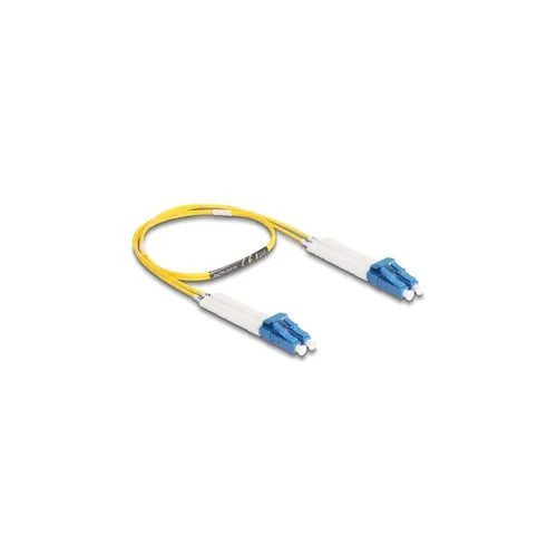 DELOCK 88068 LWL Kabel LC Duplex 0,5 m - LWL-Kabel mit gewinkelten Anschlüssen für platzsparende Verlegung, ideal zum Verbinden von Netzwerkgeräten, z. B. Switch und Medienkonverter.