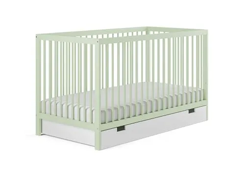 Kids Collective Babybett 70x140 cm mit Schublade und Matratze - Höhenverstellbares Gitterbett aus Buchenholz mit praktischer Schublade, ideal für Kinder von Geburt bis 6 Jahre. Inklusive punktelastischer Matratze für besten Schlafkomfort.