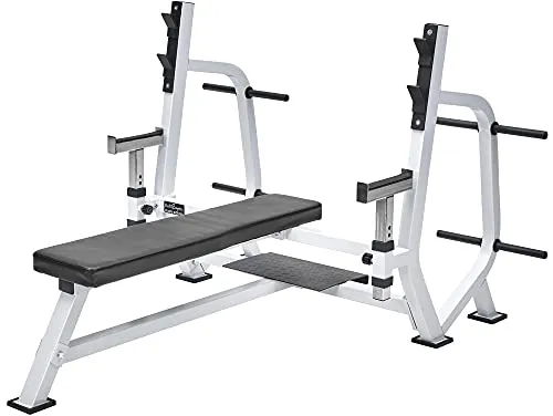 Bad Company breite Drückerbank mit 2 Haupt Hantel-Ablagen, einer externen Notablage und 8 Hantelscheibenaufnahmen I BCA-140