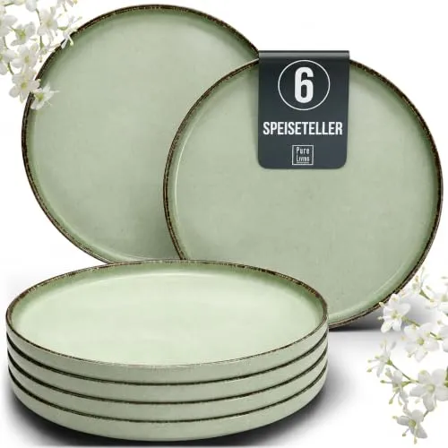 Steingut Teller Set für 6 Personen in grün von PURE LIVING INTERIOR DESIGN