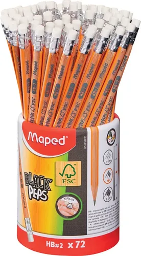 Maped Bleistift BLACK'PEPS mit Radierer 72er Köcher in schwarz von Maped