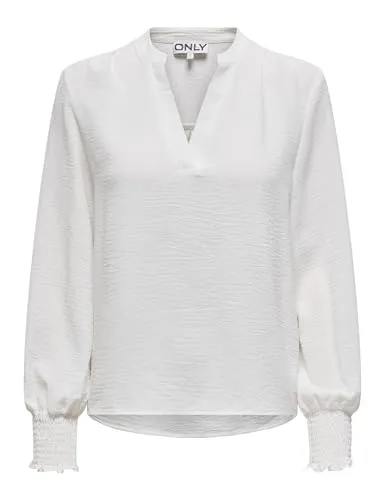 ONLY Langarmbluse Mette - Drapiert & Raffiniert in Weiß - Blusen mit Tunika-Ausschnitt, aus 54% recyceltem Polyester, ideal für einen eleganten Look und umweltbewusste Modebewusste.