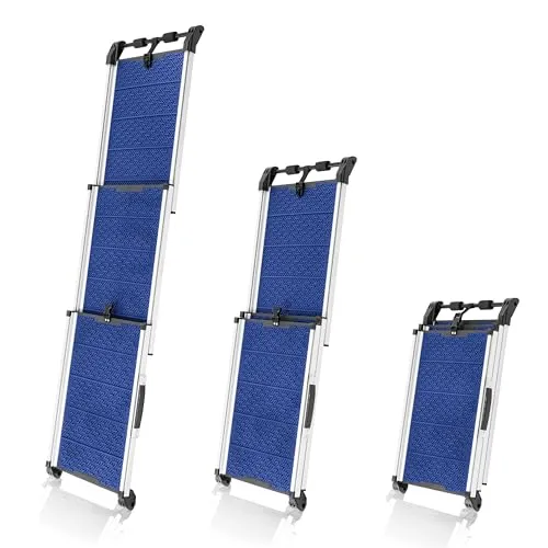 Klappbare Hunderampe Auto - Teleskop Alu Rampe für große Hunde - Hunderampe für Autos, rutschfest und stabil bis 90 kg, mit reflektierenden Seiten für Sicherheit im Dunkeln und leichtem Tragegriff für einfachen Transport.