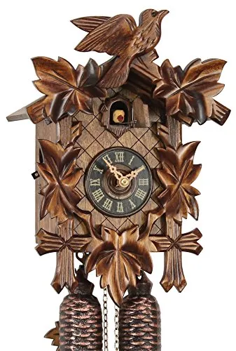 Eble Kuckucksuhr Original Schwarzwälder Kuckuckuhr Echtholz mechanisches 8-Tage Laufwerk NEU VDs Zertifikat Fünflaub 28cm- 28-01-12-80