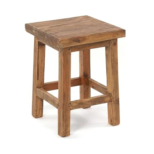 DESIGN DELIGHTS Rustikaler Holz HOCKER Massiv 48 - Beistelltisch aus Mahagoni Holz im Shabby Chic Design, handgefertigt und einzigartig. Ideal als Sitzhocker, Pflanzenhocker oder dekorativer Beistelltisch für dein Zuhause.