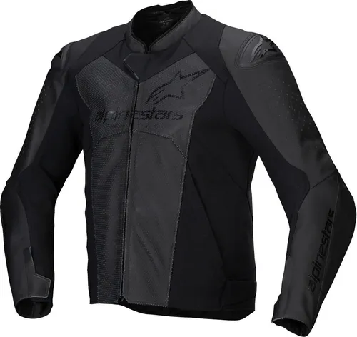 Alpinestars Faster V3 Airflow Motorradjacke, schwarz, Größe 48 - Motorradjacke aus perforiertem Leder und Textil, bietet optimale Belüftung und Schutz mit Nucleon Flex Plus Schulterprotektoren für maximale Sicherheit.