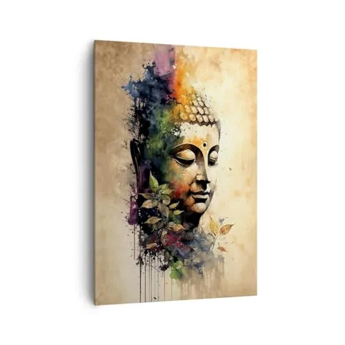 Bilder auf Leinwand 70x100cm Leinwandbild mit Rahmen Buddha Meditation Indien Groß Wanddeko Bild Schlafzimmer Küche Deko Wandbilder Dekoration Wohnzimmer Wall Canvas Wand Kunstdruck Art PA70x100-6188