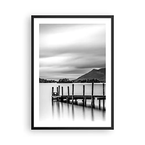 Wandposter Art Prints 50x70cm Poster Schwarzrahmen Schwarzweiß Landschaft See Küche Wanddeko Bild Wand Kunstdruck Deko Wandbilder Dekoration Wohnzimmer Schlafzimmer Modern Wall Art P2BPA50x70-4321