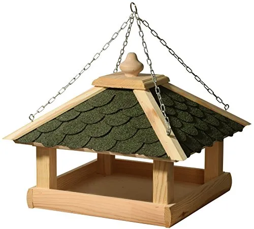 Dobar Vogelhaus mit Metallkette - Traditionelles Futterhaus aus wetterfestem Kiefernholz, ideal für Wildvögel und leicht aufzuhängen