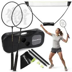 Mobiles Badminton Set mit Netz und Koffer – 2 Schläger für Garten, Park, Strand