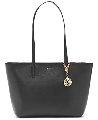DKNY Shopper Bryant, Black / Gold - Eleganter Shopper aus 100% Rindsleder mit genarbter Optik, ideal für stilbewusste Frauen, die Funktionalität und Design vereinen möchten.