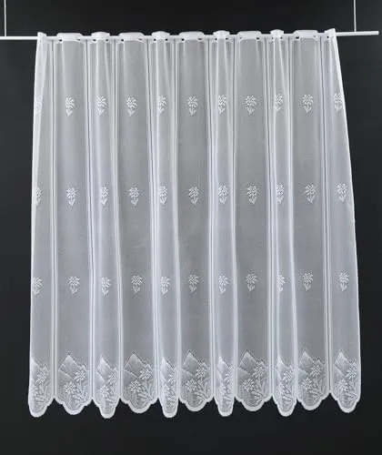 frankgardinen Scheibengardine Berge und Blume 150 cm hoch weiß