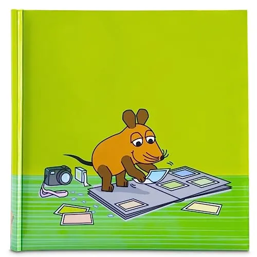 Hama Fotoalbum Jumbo „DieMaus“ 30x30 cm (Fotobuch mit 80 weißen Seiten, Album für 320 Fotos zum Selbstgestalten und Einkleben, Sendung mit der Maus, für Kinderfotos, Babyalbum) grün