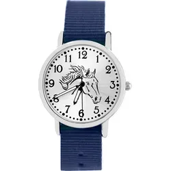Kinder Armbanduhr Mädchen Pferdemotiv leuchtende Zeiger Geschenk Einschulung blau