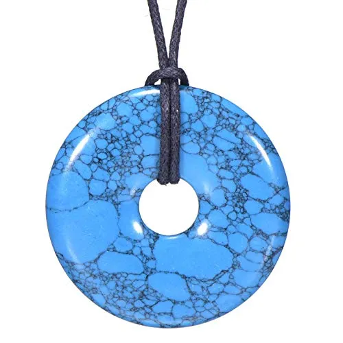 Morella Damen Halskette 80 cm Donut Edelstein Anhänger Türkisstein im Samtbeutel