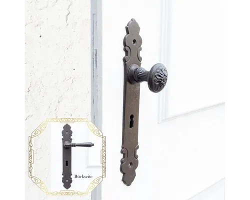 Antikas Türbeschlag mit Türklinke & Knauf für Zimmertüren BB72 - Eleganter Türbeschlag im Retro-Stil, ideal für die Renovierung. Inklusive feststehendem Knauf und beweglicher Klinke, gefertigt aus hochwertigem Antik-Eisen. Perfekt für historische Innentüren.