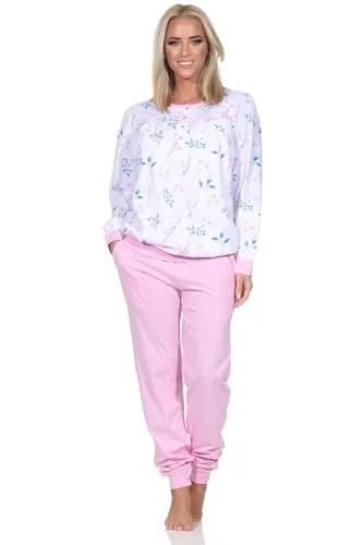Normann Damen Langarm Schlafanzug Pyjama in Rosa, Größe 56-58 - Eleganter Langarm Pyjama mit Knopfleiste und Bündchen für optimalen Tragekomfort. Hergestellt nach Oeko-Tex Standard 100, schadstofffrei und pflegeleicht bei 60 Grad. Ideal für entspannte Nächte in Übergröße.