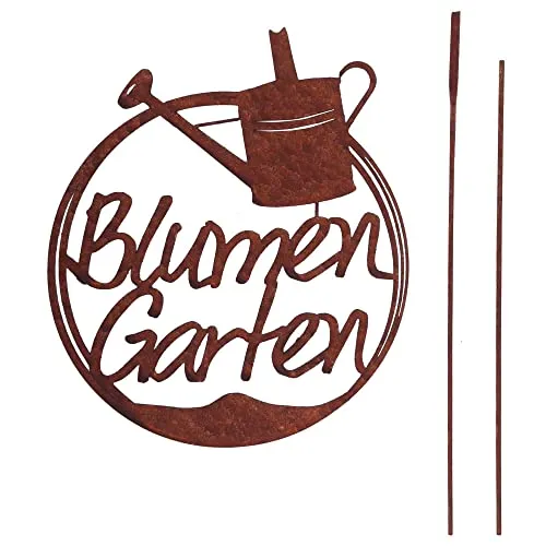 UNUS Garden Gartenschild mit Blumen, Design Gartendeko Rostoptik, Gartenstecker aus Edelrost, Rost Deko für Garten
