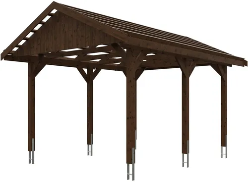 Einzelcarport SKAN HOLZ Wallgau inkl. Dachlattung und H-Pfostenanker 380 x 500 cm - Carport mit Satteldach aus hochwertigem Holz, idealer Schutz für Ihr Fahrzeug und einfache Montage.