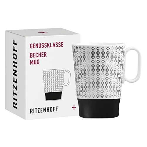 RITZENHOFF 3731006 Kaffee-Tasse 330 ml - Serie Genussklasse Nr. 6 - Porzellan-Becher mit Plusmotiv - Designerstück