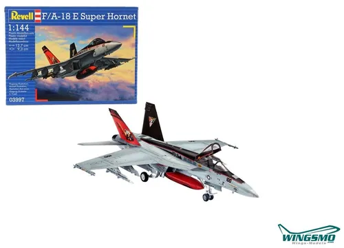 Revell 03997 Modellbausatz Flugzeug 1:144 - F A-18E Super Hornet, authentische Nachbildung mit detailliertem Cockpit und umfangreicher Bewaffnung