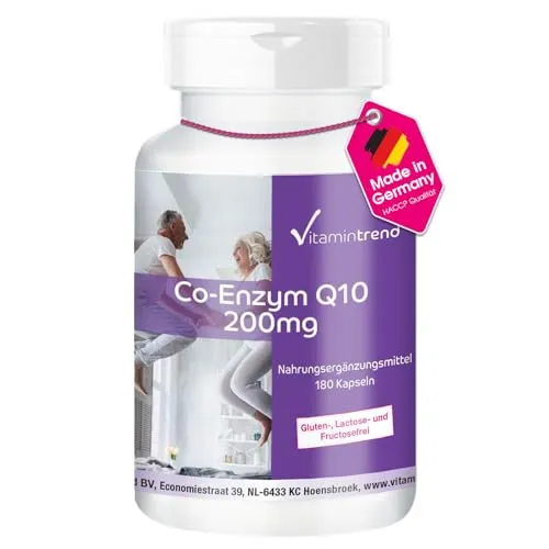 Vitamintrend Co-Enzym Q10 200mg, 180 Kapseln, hochdosiert, Nahrungsergänzungsmittel vegan ohne Magnesiumstearat, in Deutschland hergestellt