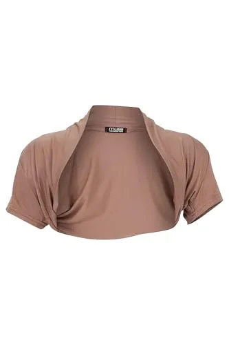 Easy Young Fashion Damen Bolero Jäckchen Kurzarm - elastisch & figurbetont - Basic Schulterjacke - weiche Open Front Jacke 3009 - (Hellbraun)