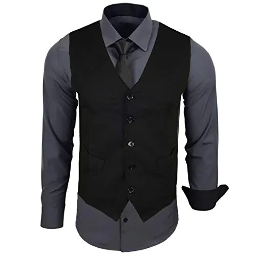 Baxboy Herren Hemd mit Weste und Krawatte – Elegantes Business Set in Anthrazit, Größe S