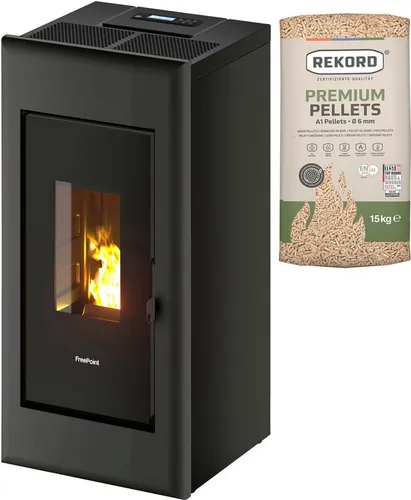 Freepoint Pelletofen One Airtight 7 kW - Öfen mit raumluftunabhängigem Betrieb, eleganter anthrazitfarbener Stahlverkleidung und optionaler WIFI-Steuerung für modernen Komfort.