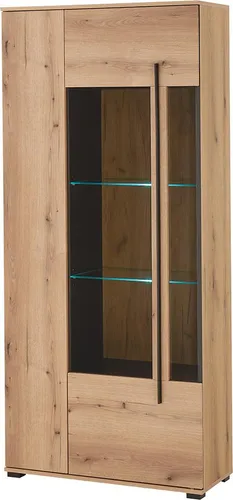 Lomadox Wohnzimmer-Set COLORADO-61, 4-teilig mit Vitrine, Lowboard und Wandregalen - Stylisches 4-teiliges Wohnzimmer-Set in Eiche, inklusive LED-beleuchteter Vitrine und praktischem Lowboard. Ideal für Ordnung und stimmungsvolle Akzente im Wohnbereich.