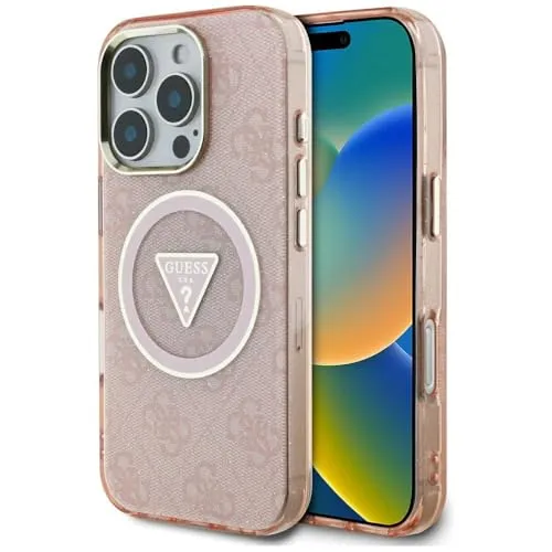 Guess Case IML Metal Glitter für iPhone 16 Pro – Pink - Smartphone Hülle mit funkelndem Glitter und MagSafe-Kompatibilität für optimalen Schutz und stilvolles Design.