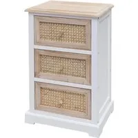 Schicke Kommode MCW-K87 mit Rattan-Elementen - Kommode mit 3 herausziehbaren Schubladen aus Rattan und Paulowniaholz, ideal für Ordnung und vielseitig einsetzbar in jedem Wohnbereich.
