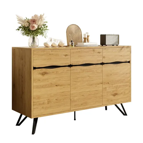 3-Türiges Sideboard in Holzoptik mit Metallbeinen – Modernes Design, Viel Stauraum, Stabil & Pflegeleicht – Für Wohnzimmer,Esszimmer,Flur geeignet