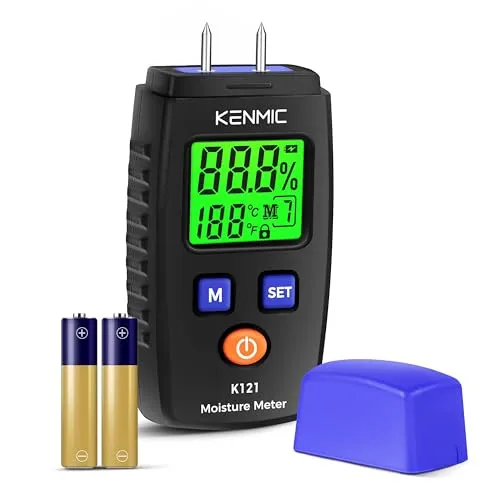 KENMIC Feuchtigkeitsmessgerät, Pin-Typ Holzfeuchtigkeitsmesser mit 7 Modi, Tragbarer Feuchtigkeitsmesser mit LCD-Display, Wasserdetektor für Holz, Wände, Brennholz und Baumaterial