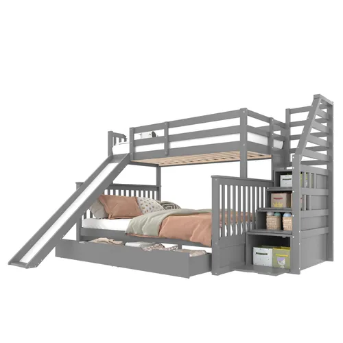 Etagenbett mit Rutsche und Schubladen 90x200 cm/140x200 cm
