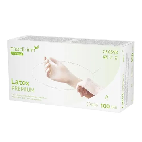 Medi-Inn+ Latex Premium Einmalhandschuhe, Gr. XL, 1 x 100 Stück – puderfrei, naturfarben, für Medizin, Pflege & Labor