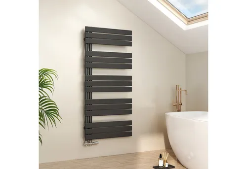 EMKE Paneelheizkörper Schwarz Flach Badheizkörper Design Handtuchtrockner, 132x60cm 798W Bad Warmwasser ohne Multiblock Seitenanschluss
