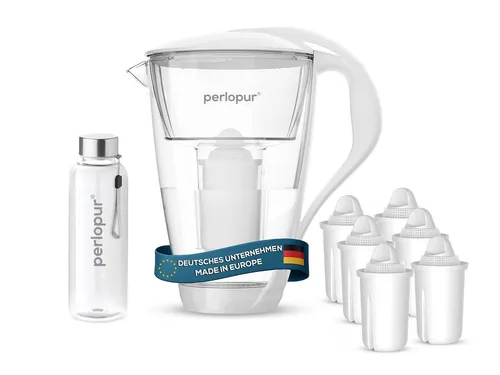 PerloPur Glas Wasserfilter mit 6 Universal Kartuschen