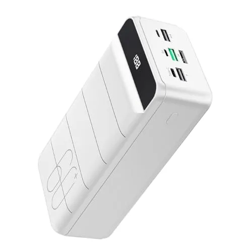 PDBEST Power Bank 60000mAh, 22,5W PD Schnellladefunktion Powerbank USB-C mit LED-Anzeige, Externe Handyakkus 4 Ausgänge und 3 Eingänge, kompatibel mit iPhon, Tablets, iPad usw Weiß