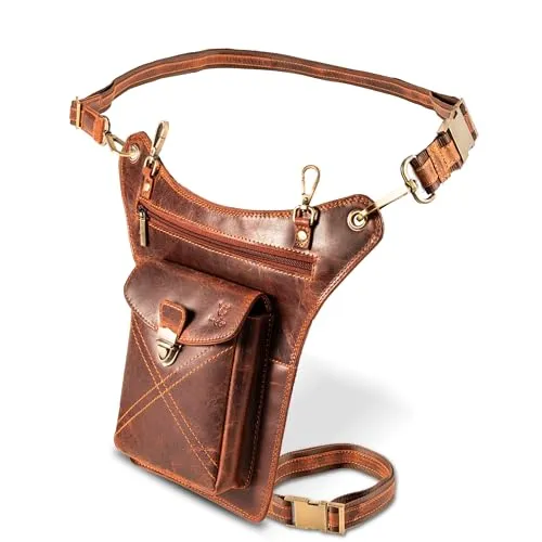 MATADOR Outdoor Tasche Echt Leder Bauchtasche Herren Damen Groß | Beintasche Motorrad Tasche mit Beingurt | Brusttasche Hüfttasche Herrentasche Leder | Oberschenkeltasche Beinholster | Vintage Braun