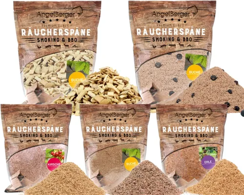 Angel Berger Premium BBQ Räucher Set Räuchermehl Räucherspäne verschiedene So...